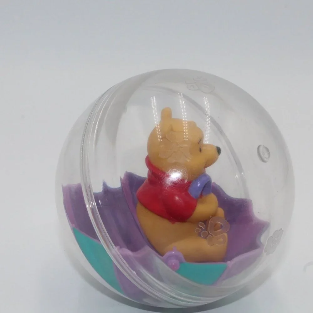 Vtg RARE Disney Plastic Rattling Rolling Winnie The Pooh Clear Ball Sensory Toy